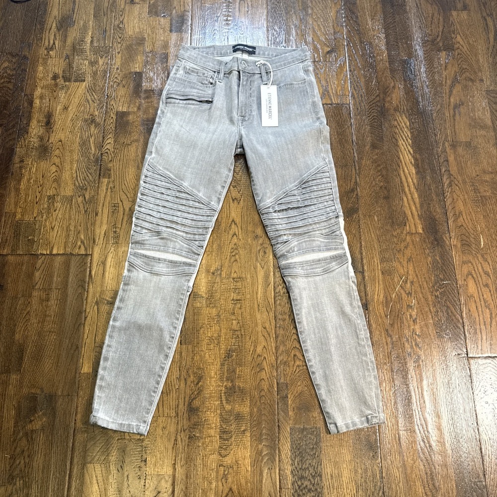 Etienne Marcel EM1090 Women’s Skinny Jeans 27 Gray Moto Zip Denim NWT
